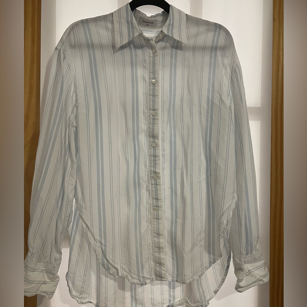 Aritzia Babaton Blue and White Striped Button Down